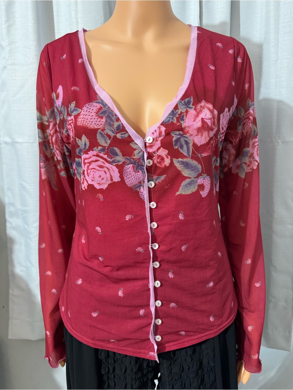 Pretty Free People size M raspberry pink button up long sleeve blouse new